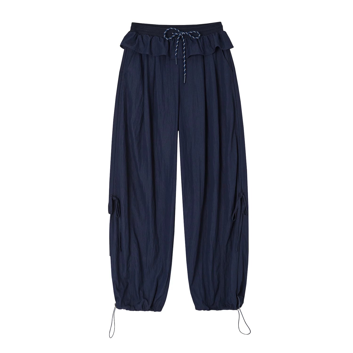Relaxed Bubble-Waist Wide-Leg Trousers
