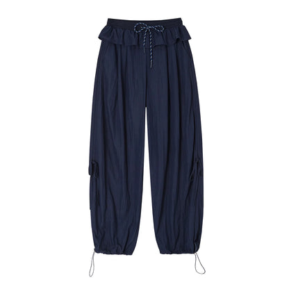 Relaxed Bubble-Waist Wide-Leg Trousers