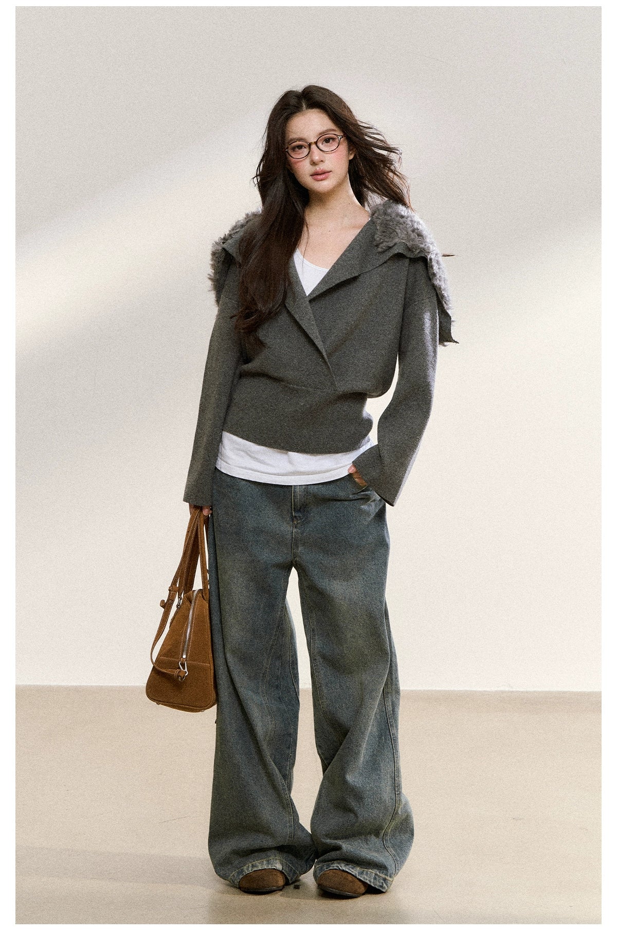 Gray Wrapped Knit Short Cardigan