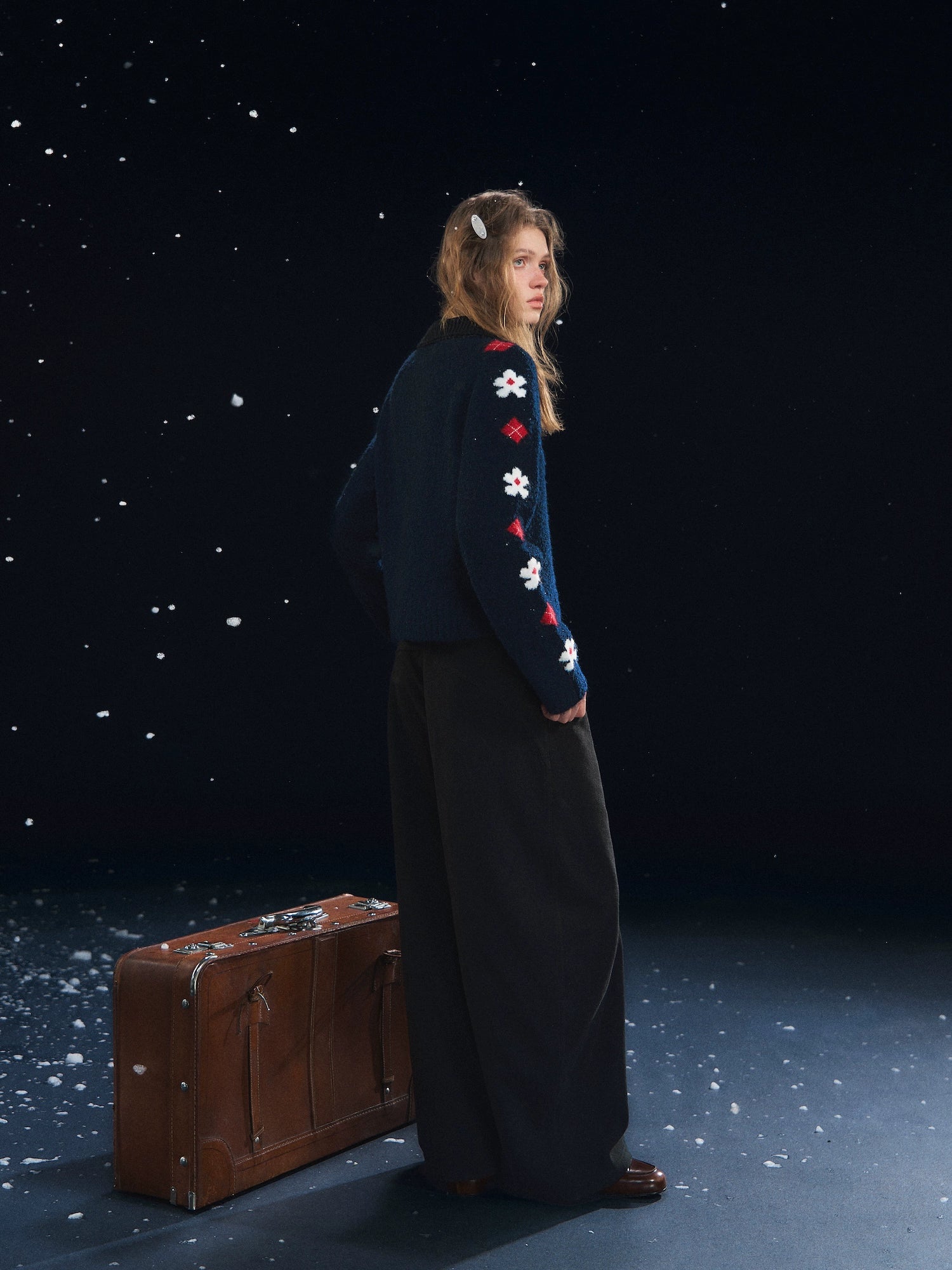 Vintage Floral Jacquard Lapel Cardigan