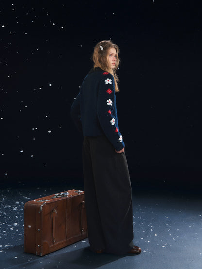 Vintage Floral Jacquard Lapel Cardigan