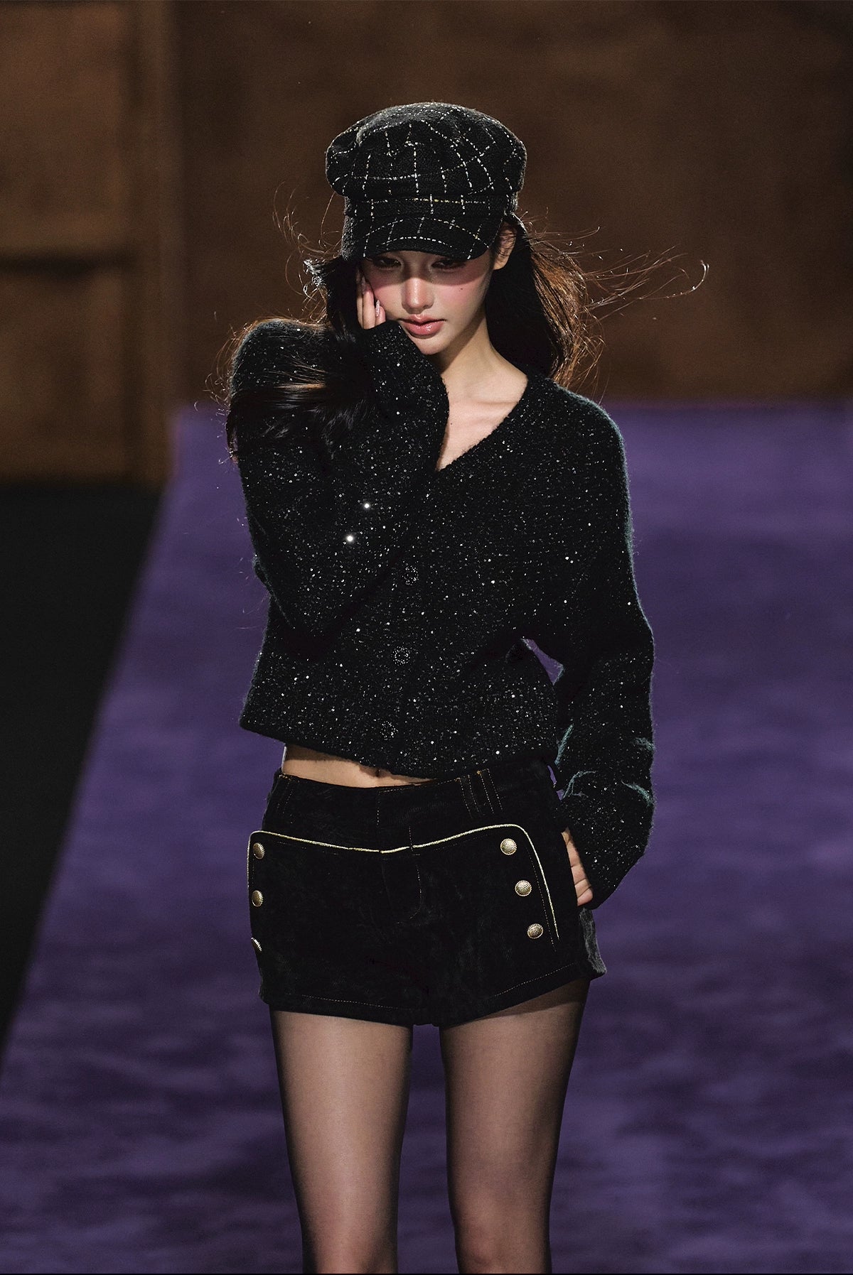 Shimmer V-Neck Sequin Detail Knit Cardigan