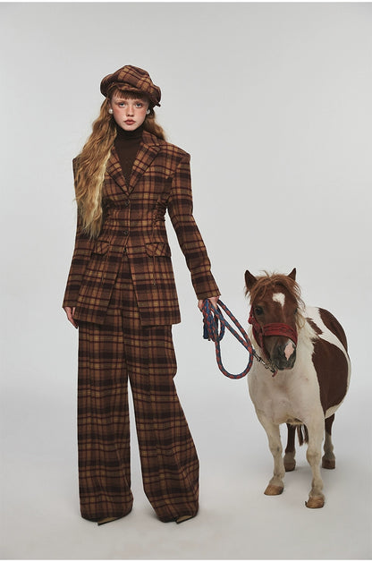 Plaid Woolen Wide-leg Pants - CHINASQUAD