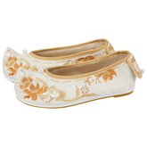 "花照" Three-Color Traditional Pattern Embroidered Low Heel Bow Shoes - CHINASQUAD