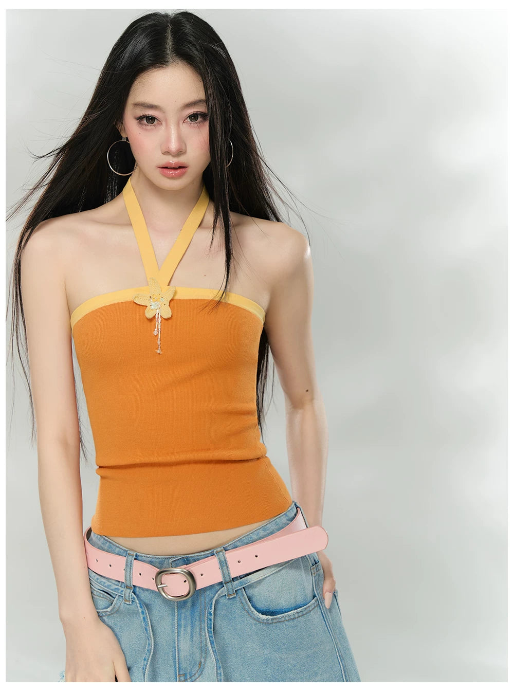 Contrast Halterneck Knit Camisole