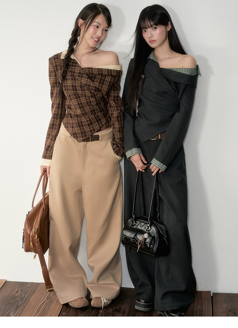 Asymmetric Shoulder Suit Blouse