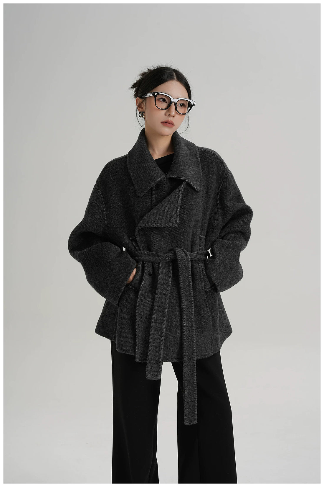 Tie-Detail Patchwork Double-Faced Wool Jacket