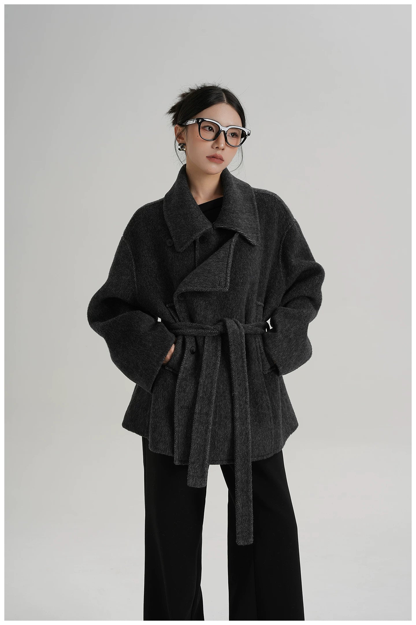 Tie-Detail Patchwork Double-Faced Wool Jacket