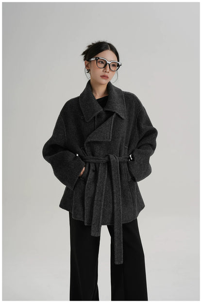 Tie-Detail Patchwork Double-Faced Wool Jacket