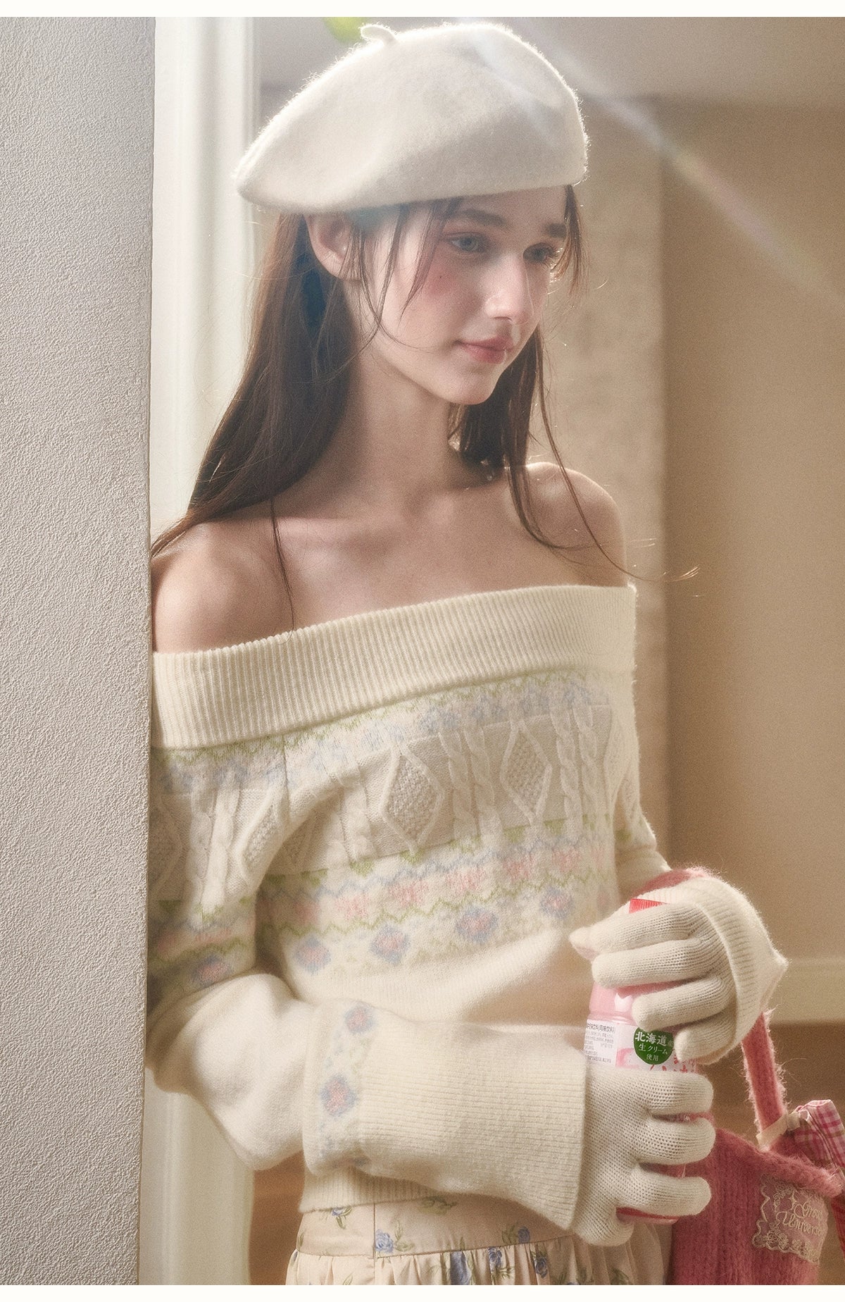 Cosagach Fair Isle Knit Crewneck &amp; Floral Skirt Set