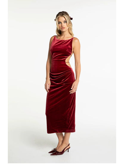 Crystal-Trim Velvet Backless Dress