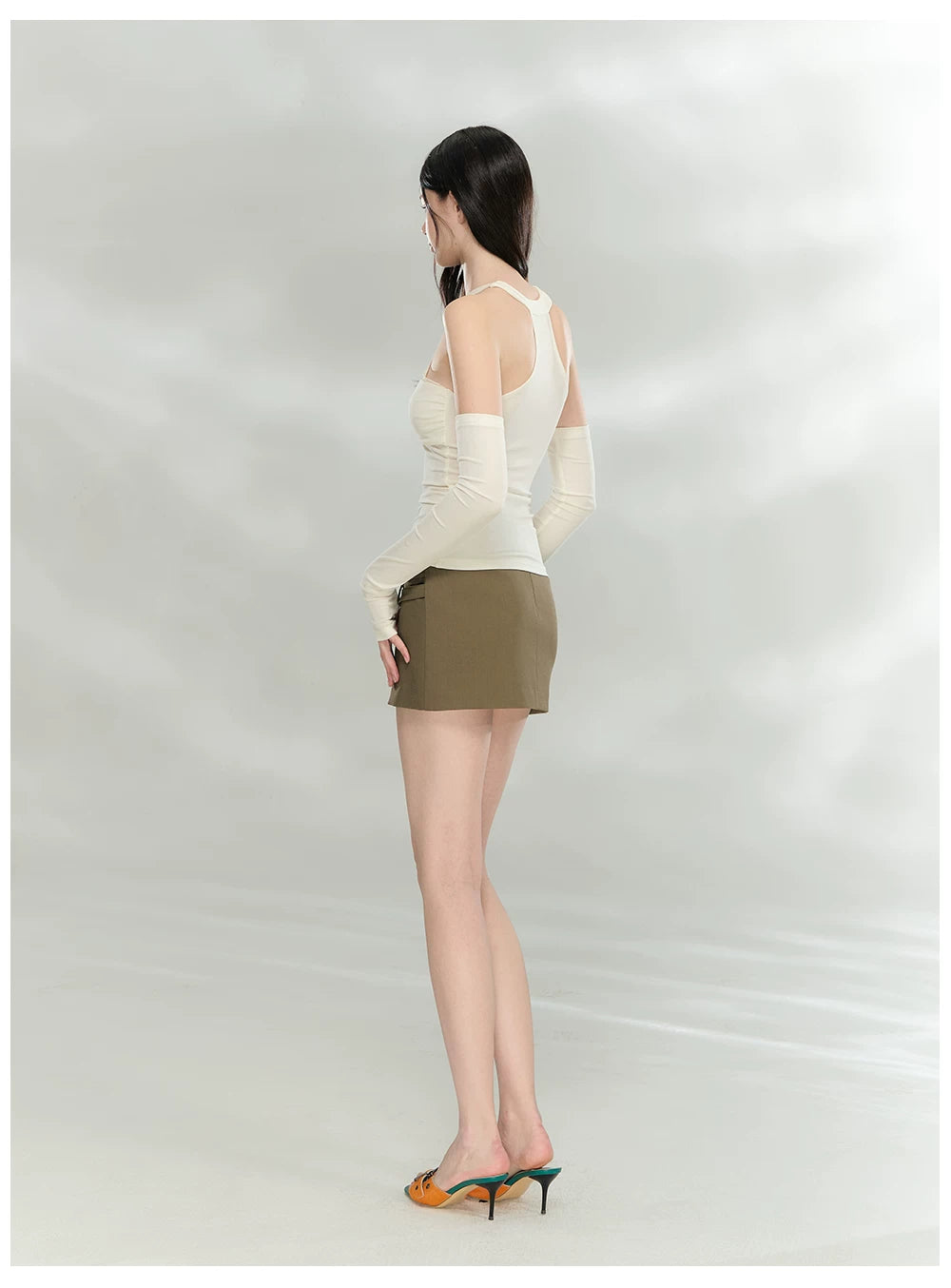 Detachable Mesh Panel Halter T-Shirt