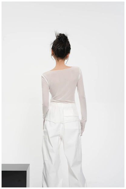 Street-Style Printed Mesh Long-Sleeve T-Shirt