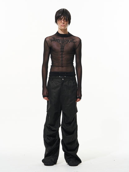 Black Crescent Pleat Cargo Pants