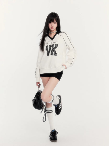 Retro Fleece-Lined Oversized Sweatshirt