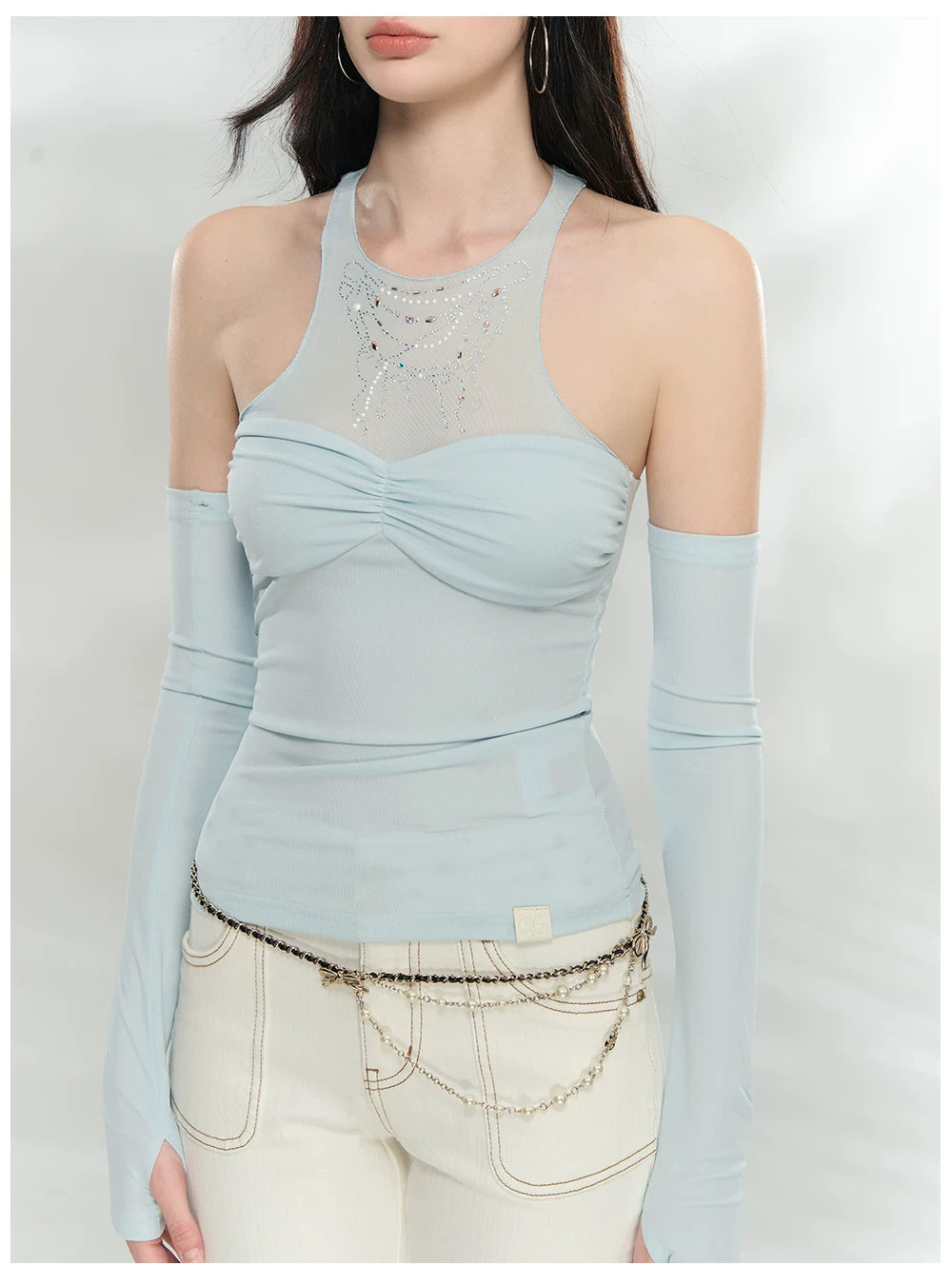 Detachable Mesh Panel Halter T-Shirt