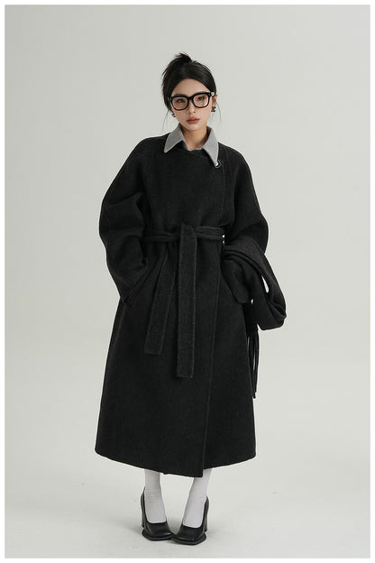 Fringe-Detail Wool Scarf-Style Long Coat