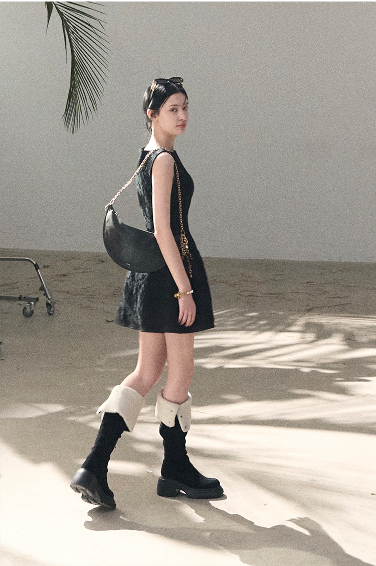 Wool-Blend Waist-Cinched Fitted Dress