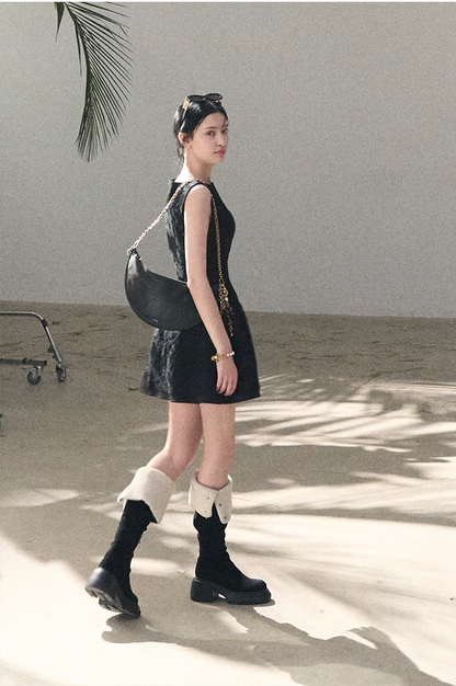 Wool-Blend Waist-Cinched Fitted Dress