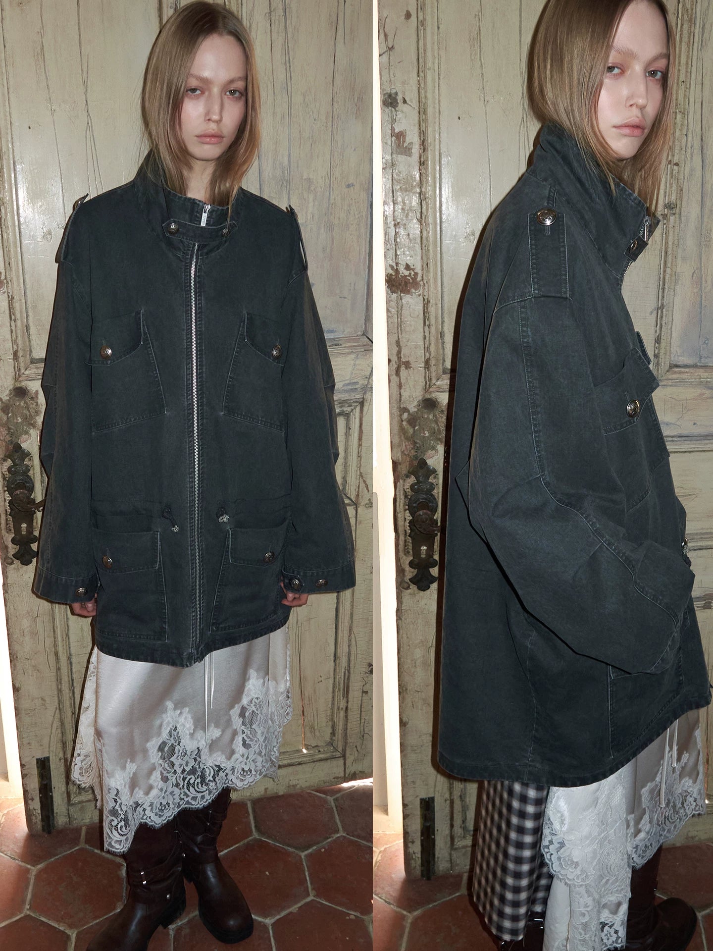 Washed Vintage Utility Pocket Jacket
