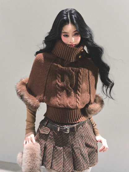 High-Neck Cable Knit Sweater