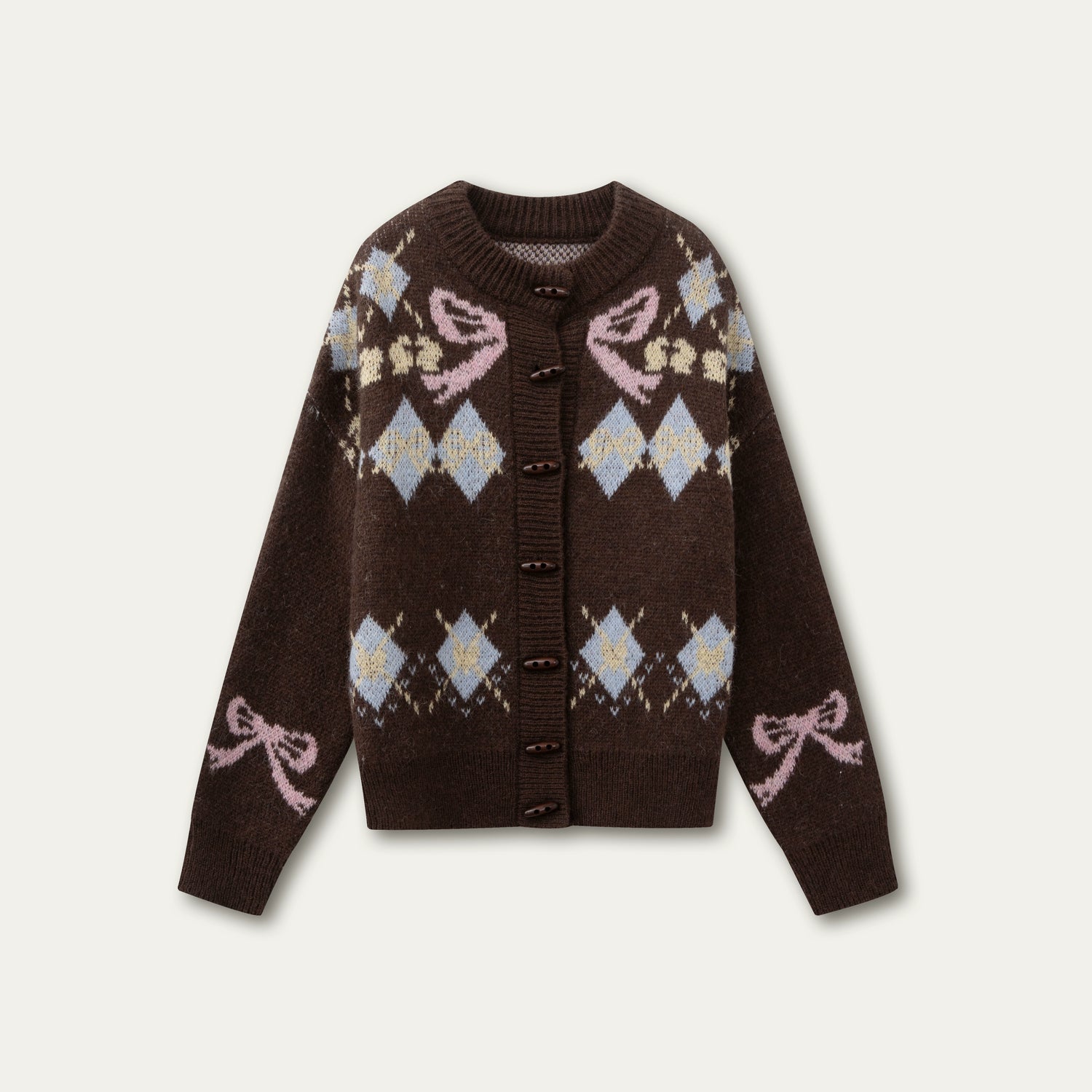 Bow-Knot Fair Isle Toggle Knit Cardigan