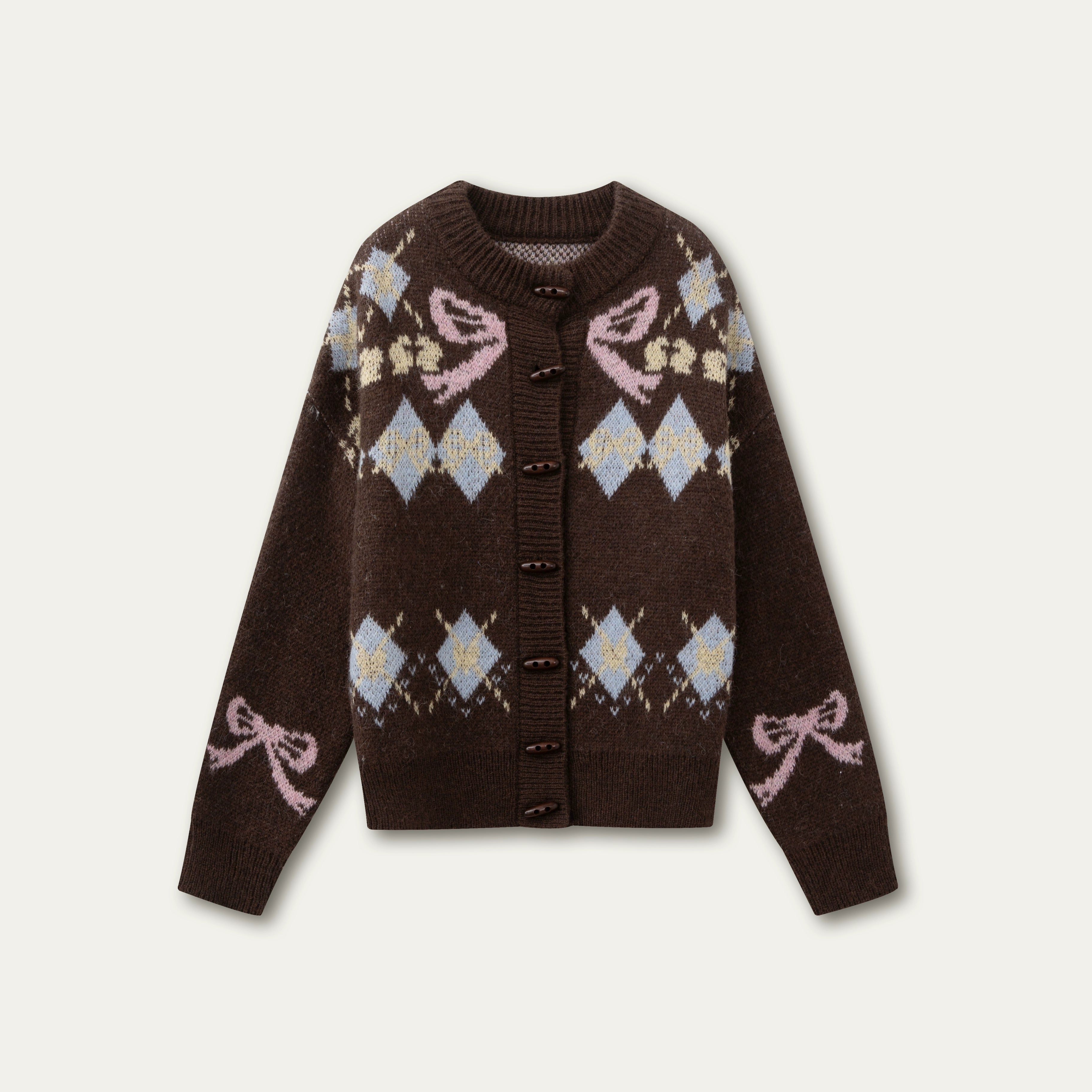 Bow-Knot Fair Isle Toggle Knit Cardigan