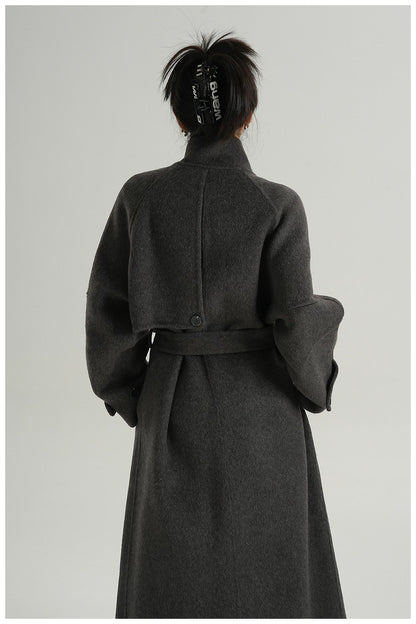 Stand-Collar Long Wool Coat