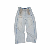 Vintage Mud-Wash Embroidered Barrel-Leg Jeans CHINASQUAD