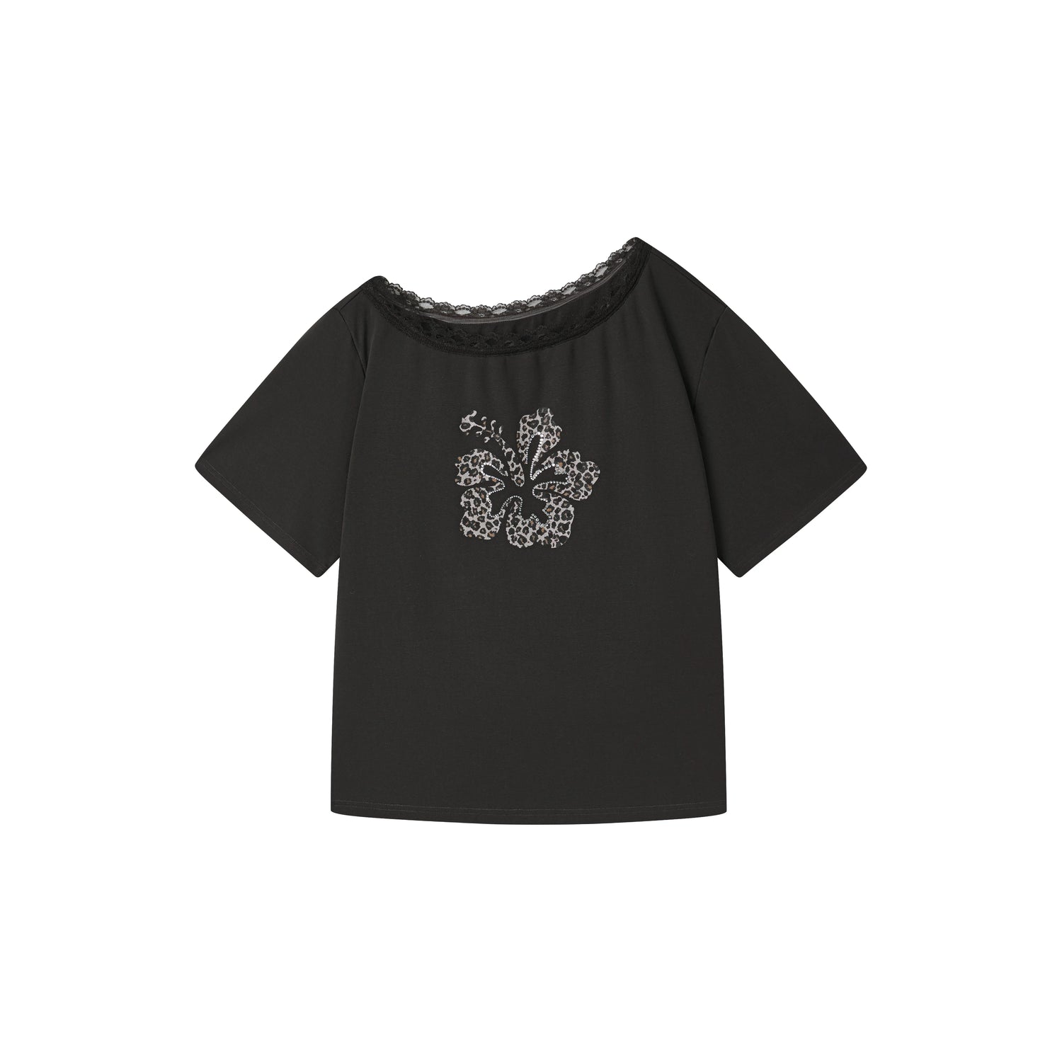 Leopard Rhinestone One-Shoulder T-Shirt