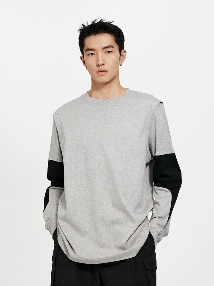 2-in-1 Color Block Spliced Long Sleeve T-Shirt - CHINASQUAD