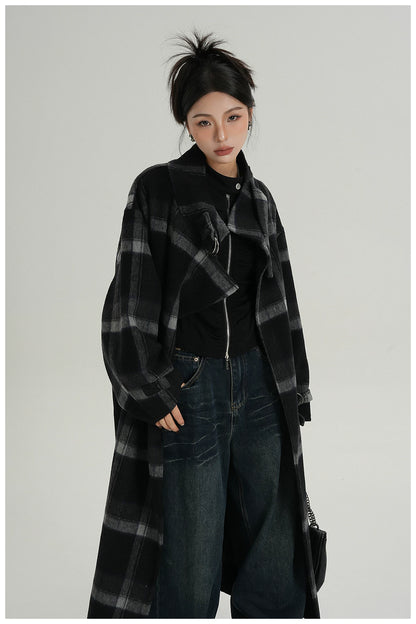 Plaid Stand-Collar Double-Faced Wool Coat