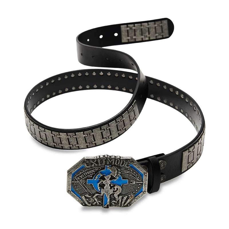 Chrono-Inspired Cross Emblem Leather Belt