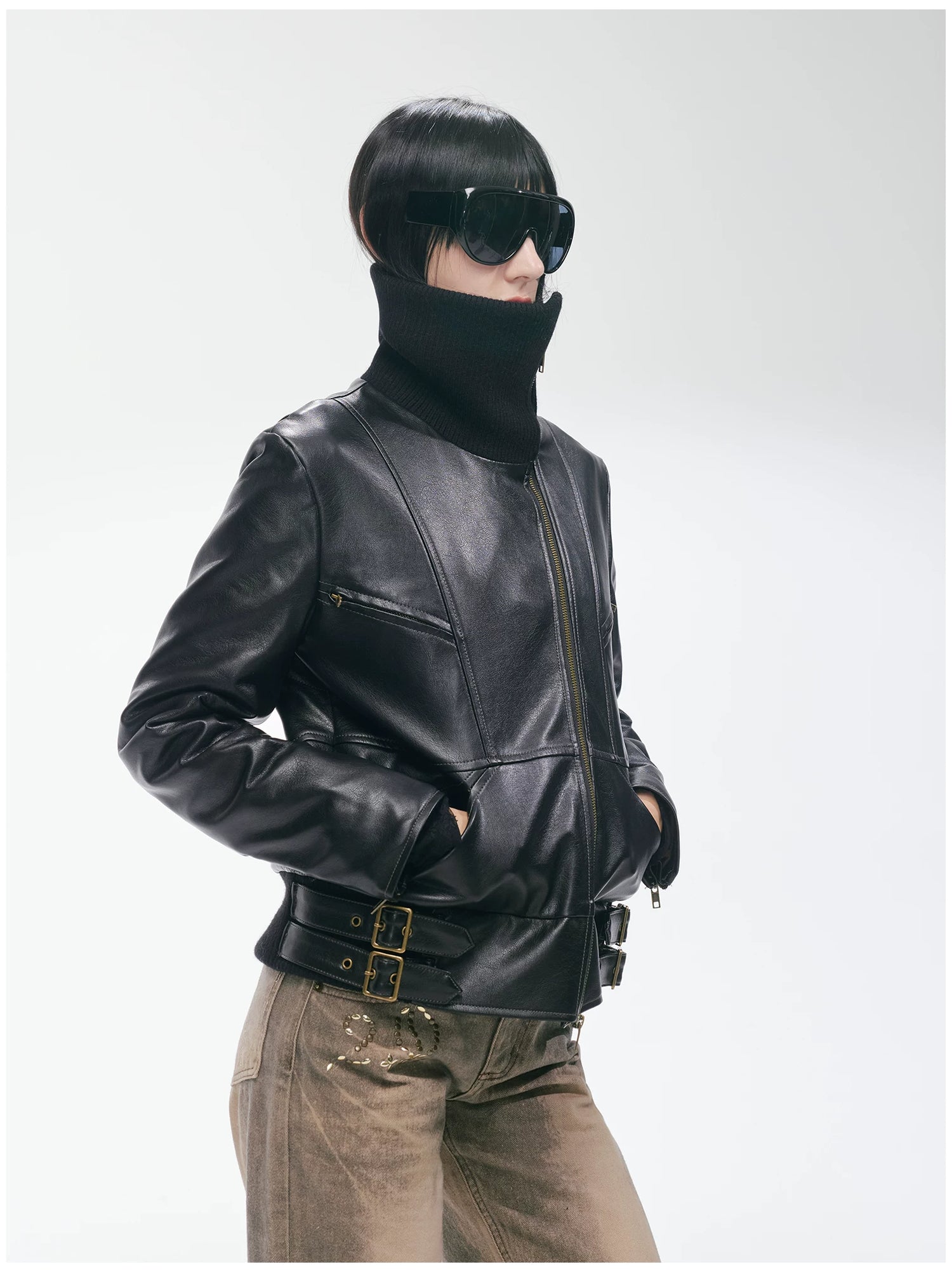 Heavy Punk Windproof Quilted Leather Jacket