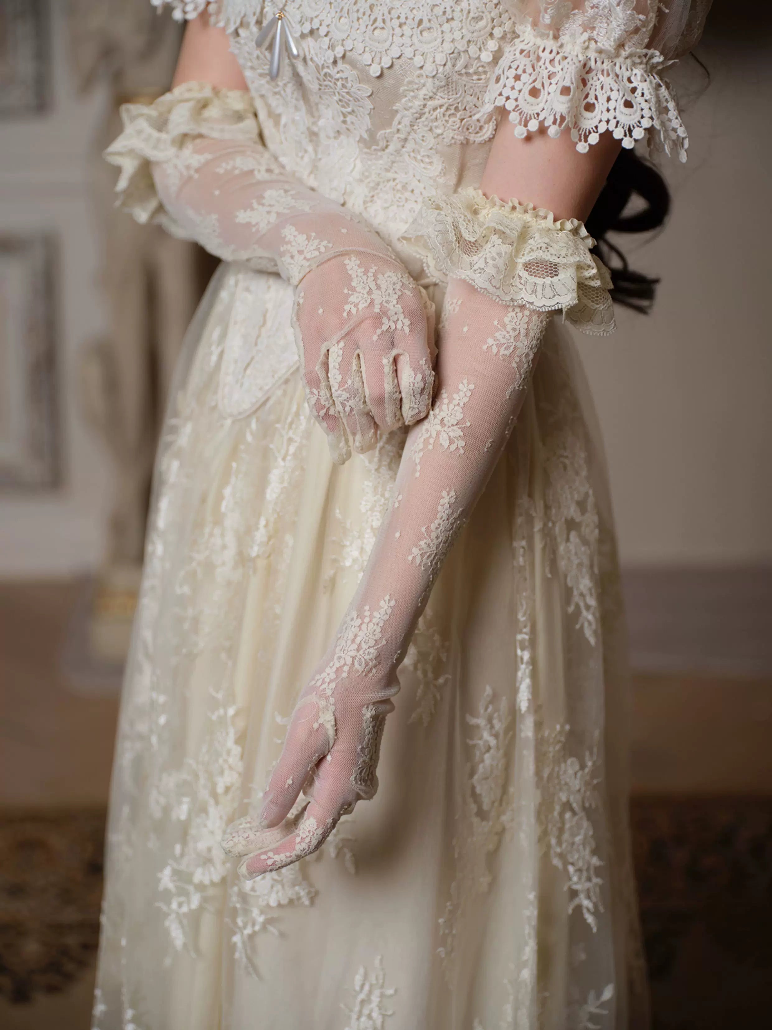 Candlelit Tears Antique Lace Corset Wedding Dress