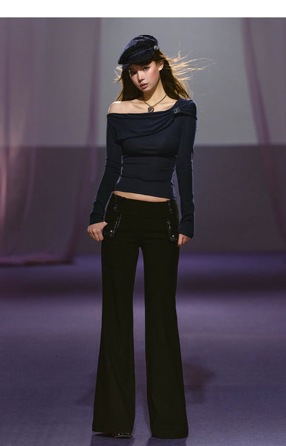 Asymmetric Ruched Embroidered Off-Shoulder Top