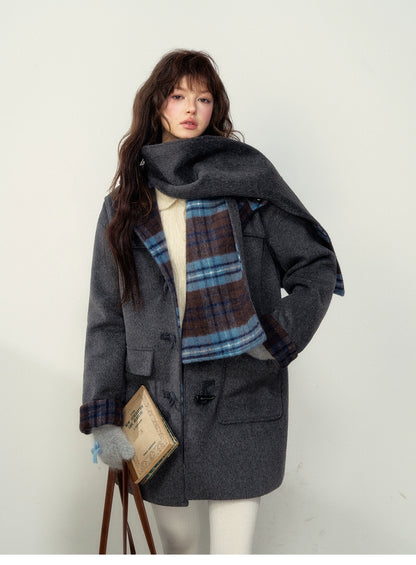 Pink Plaid Horn-buttoned Coat