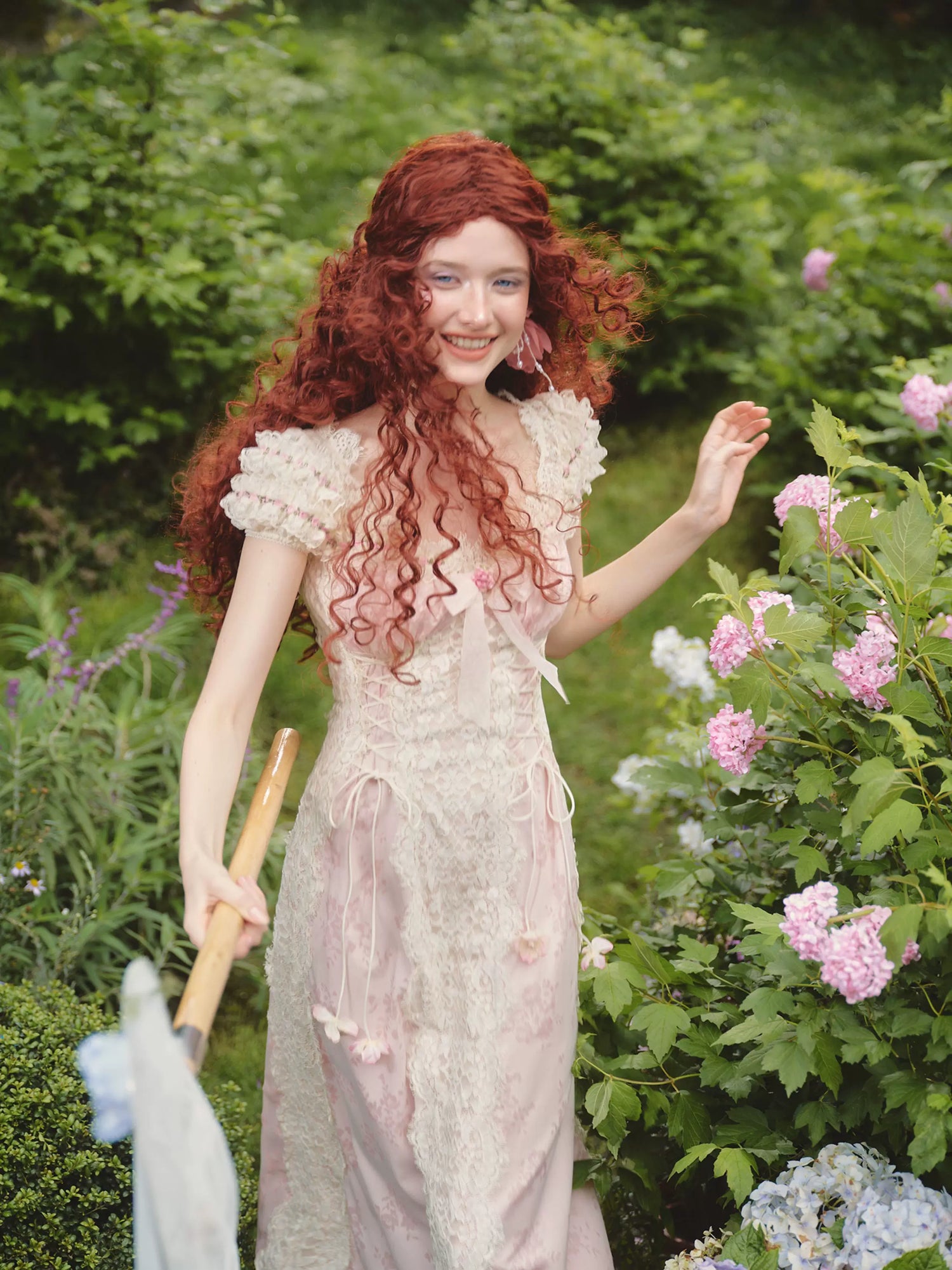 French Sweet Empire-Waist Lace Tie Dress