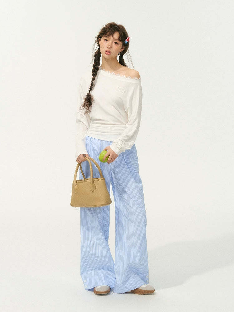 Asymmetric Shoulder Long-Sleeve Top