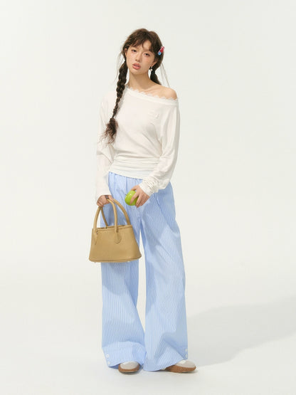 Asymmetric Shoulder Long-Sleeve Top