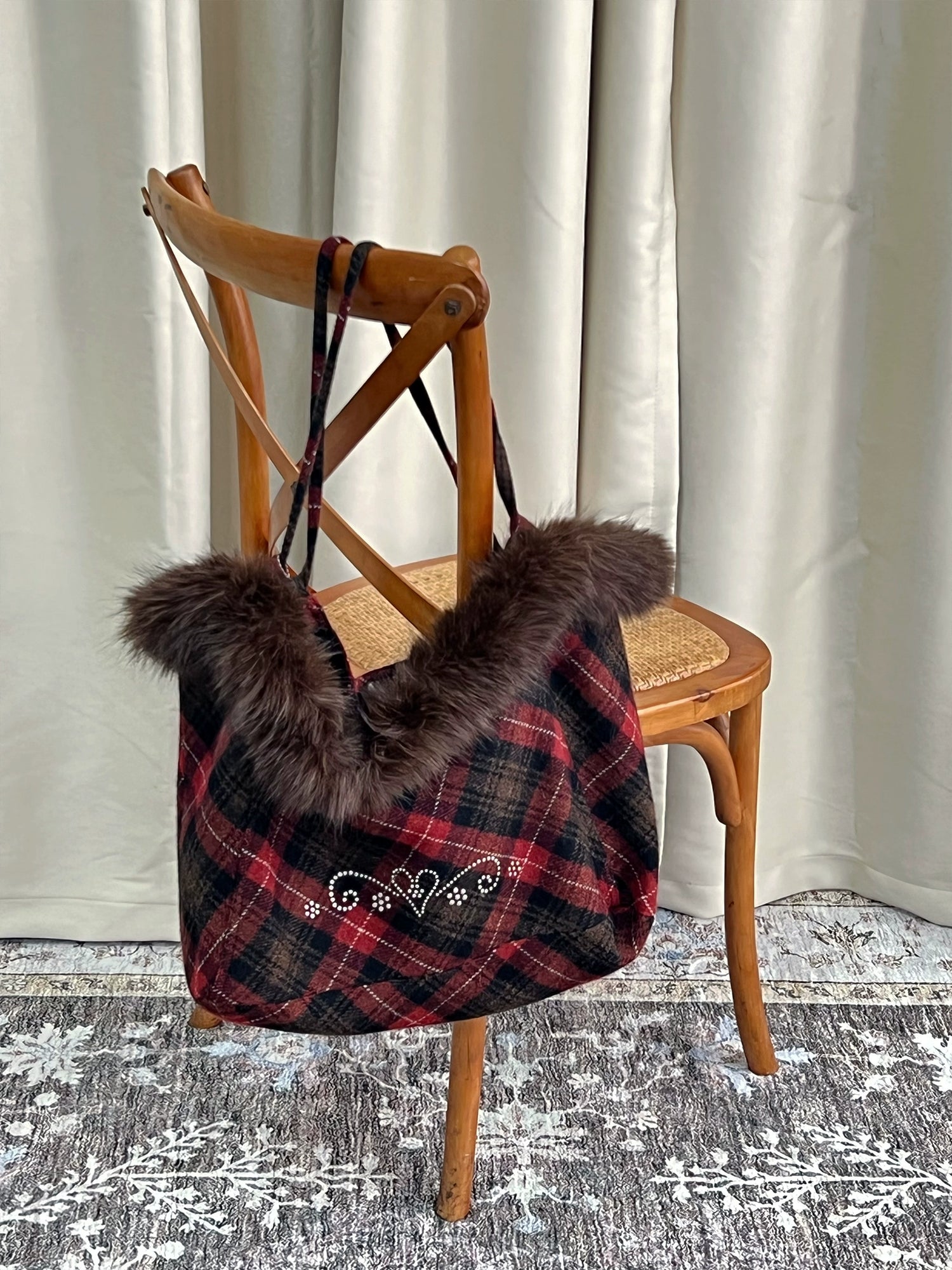 Plaid Wool-Blend Large Tote Bag