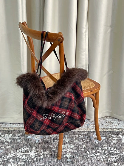 Plaid Wool-Blend Large Tote Bag