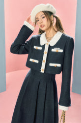 Doll collar college Jacket & Long Skirt Set - CHINASQUAD