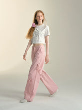 Pink & Grey Bow Tie Drawstring Cargo Pants - CHINASQUAD