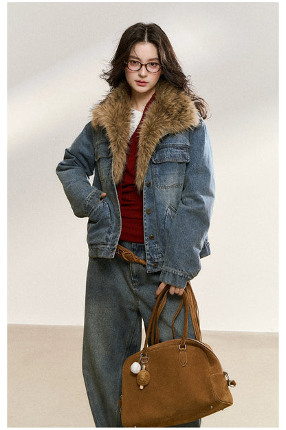 Faux Fur Collar Denim Jacket