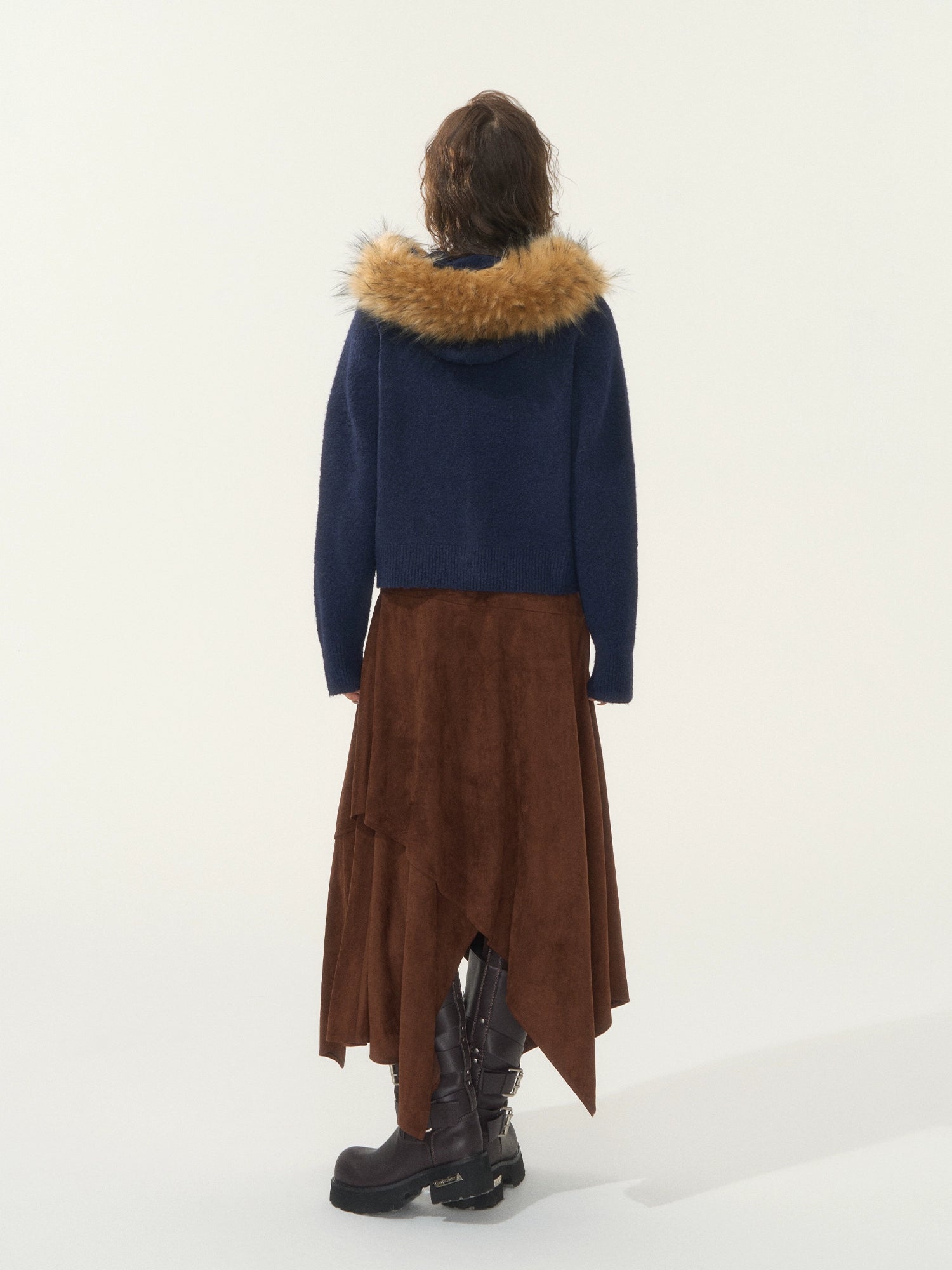 Detachable Fur-Collar Fleece Hooded Cardigan