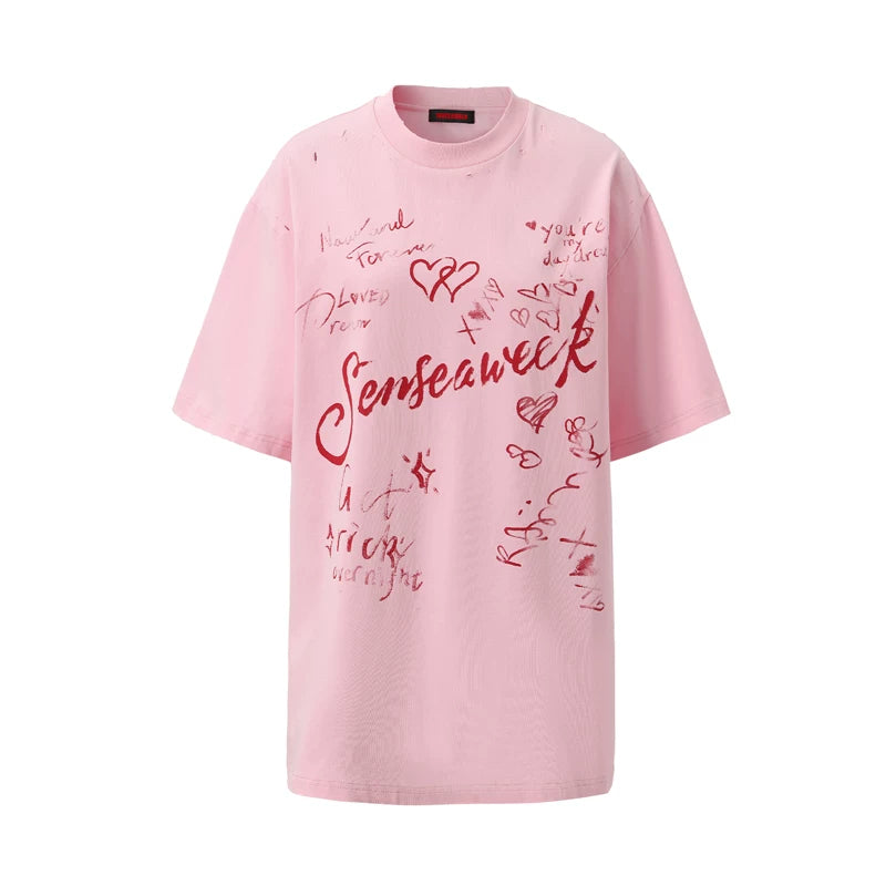 Letter Print Distressed Oversized T-Shirt