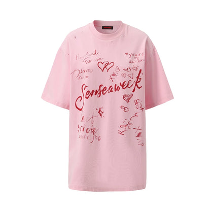 Letter Print Distressed Oversized T-Shirt