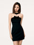 Black & Grey Bowknot Strapless Halterneck Dress - CHINASQUAD