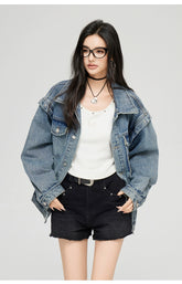 Washed Turn-down Collar Denim Jacket - CHINASQUAD